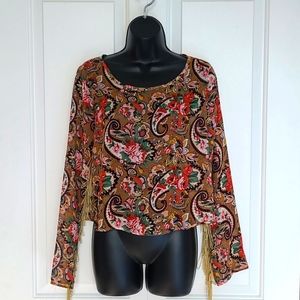 Cotton Candy Gold Boho Fringe Paisley  Blouse